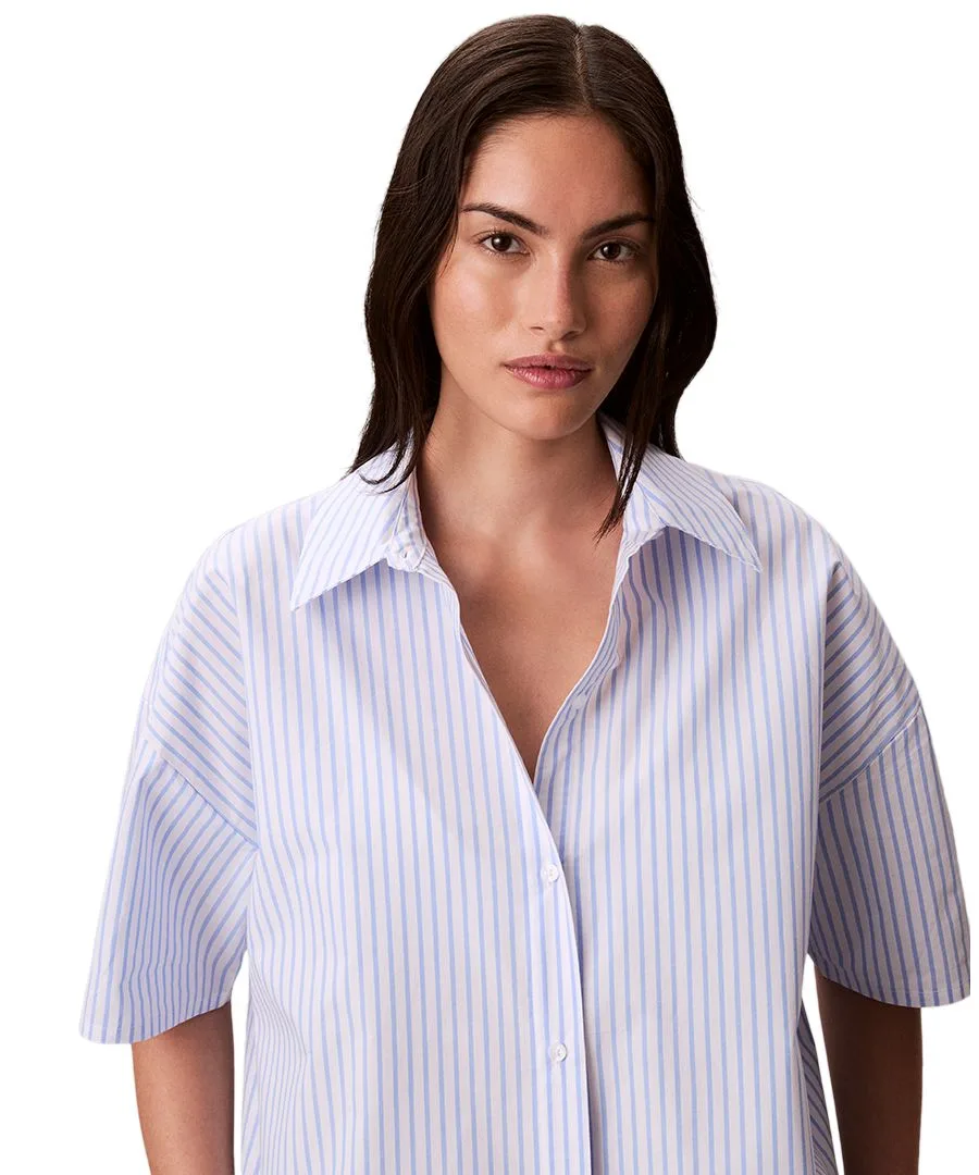 Женская полосатая пижамная рубашка с коротким рукавом Calvin Klein, sera stripe синий — фото 3