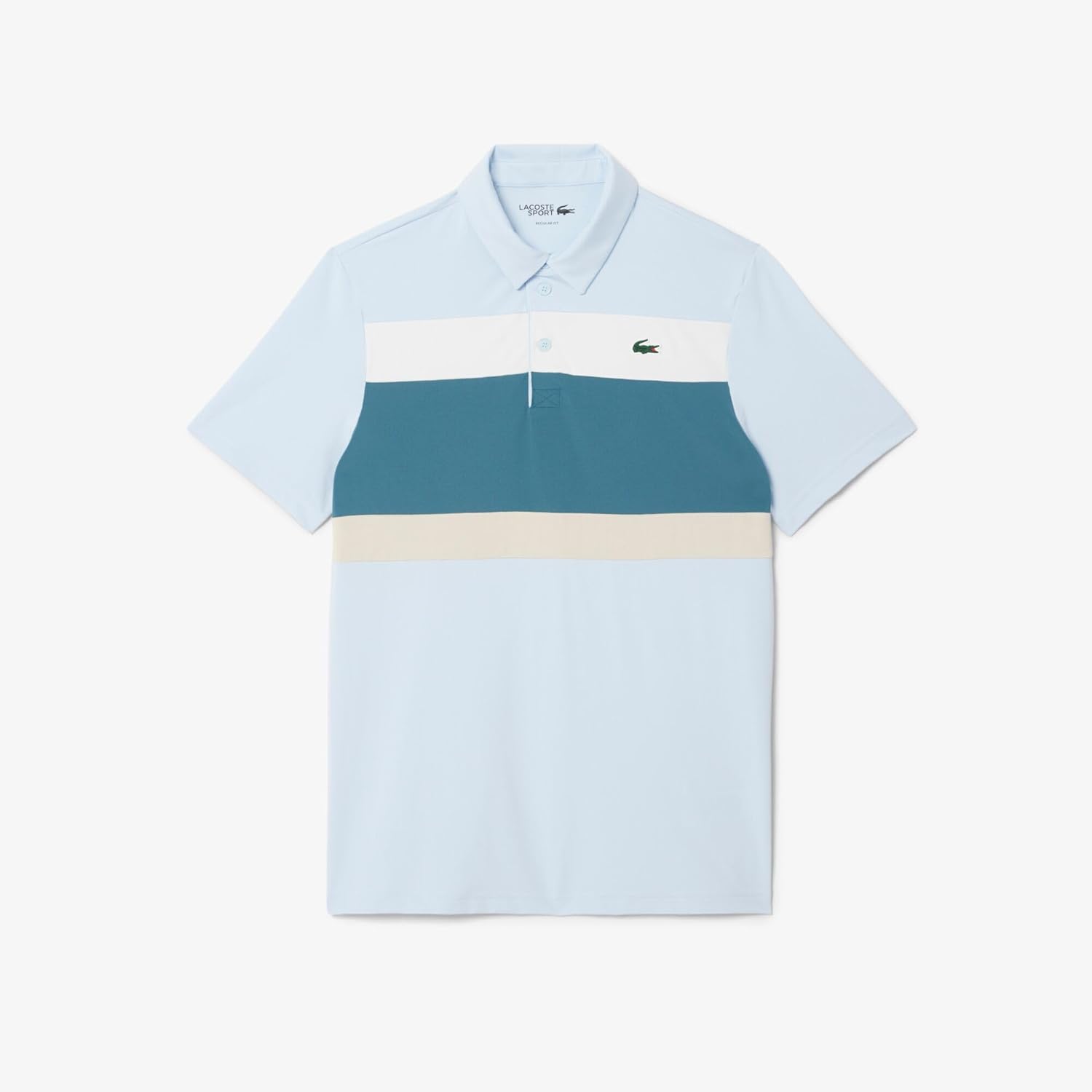 Мужская поло-рубашка Lacoste (официальная) с панельной каймой, ультрасухая, светло-синий — фото 3