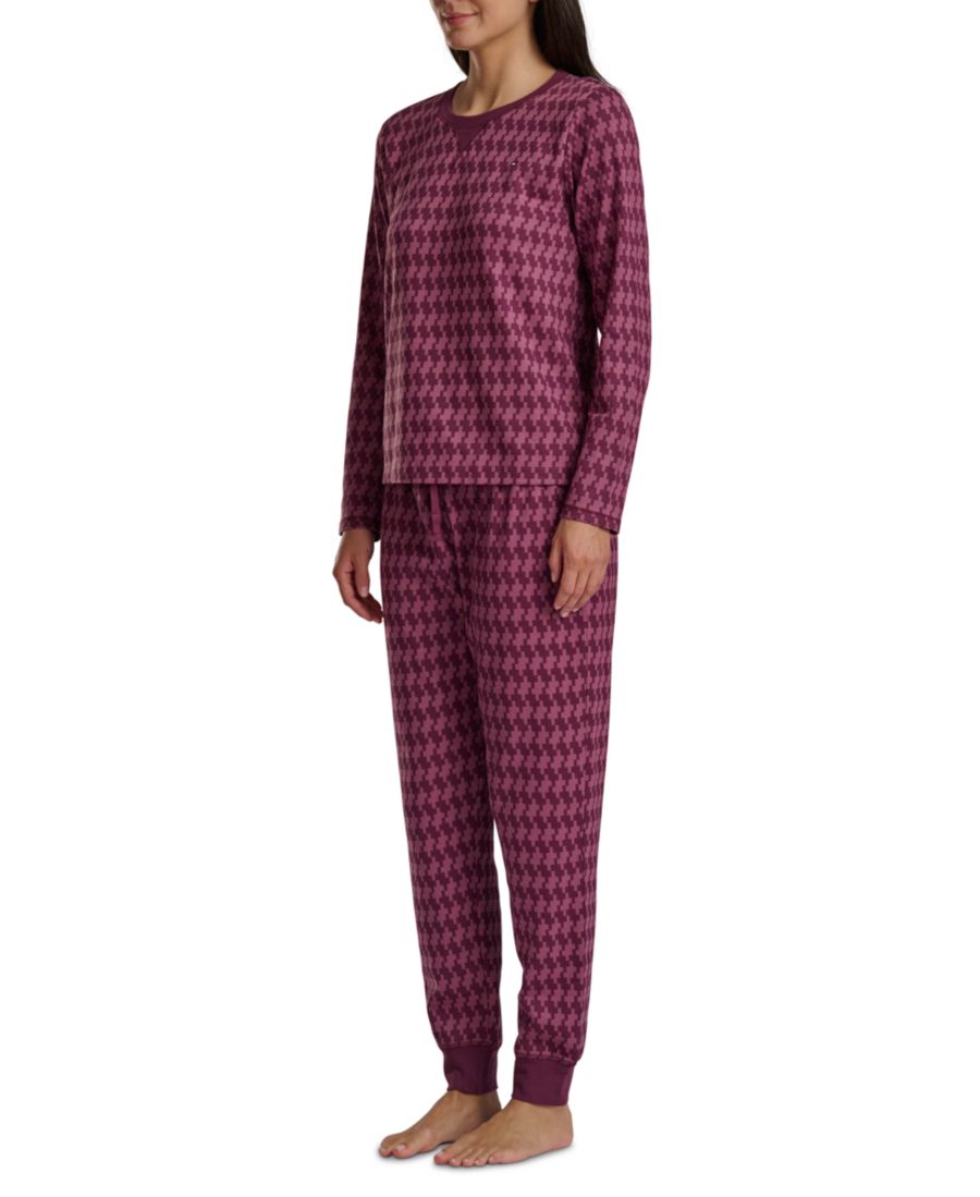 Женский комплект из 2 предметов: термопижама с принтом Tommy Hilfiger, Faux Houndstooth Heritage Plum — фото 3