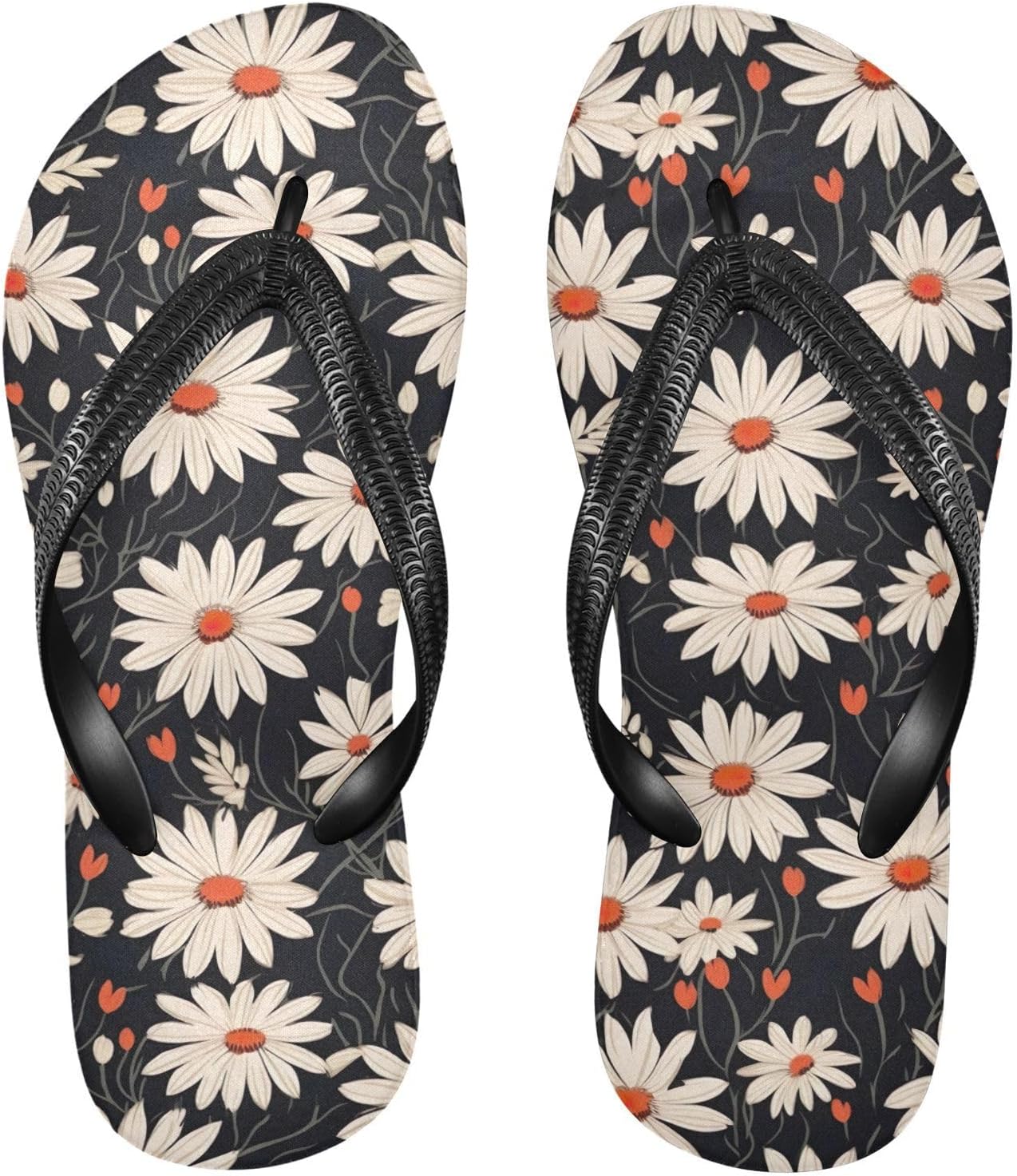 

Вьетнамки с цветочным рисунком ромашки, листьями, для весны, пляжа и душа, резиновые нескользящие летние шлепанцы для женщин и мужчин Sinestour, Daisy Floral Leaves Spring