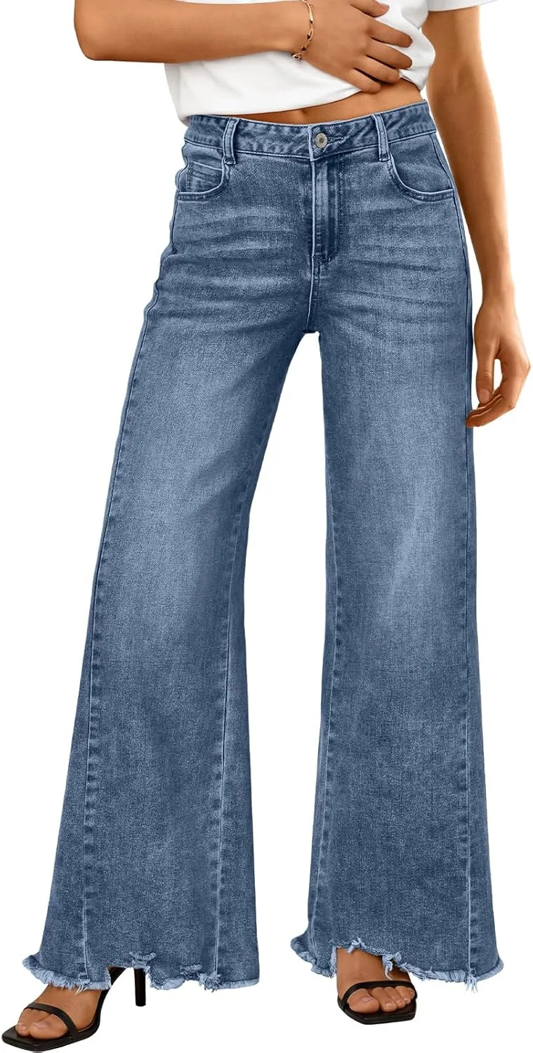 

Trendy Queen женские джинсы wide leg с высокой талией и прямыми штанинами