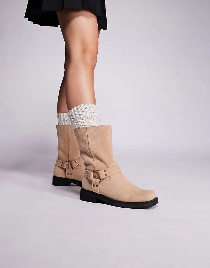 Мотоботы Public Desire Sienna из искусственной замши песочного цвета
