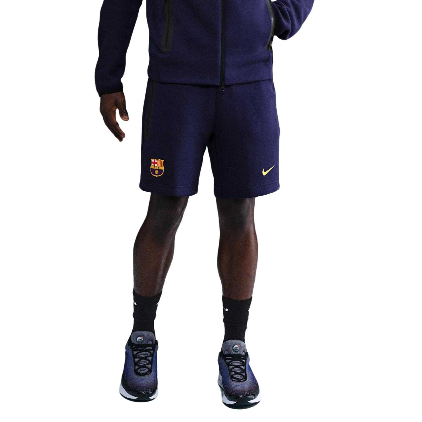 

Fc Barcelona Tech мужские футбольные флисовые шорты Nike, imperial фиолетовый/midwest золотой