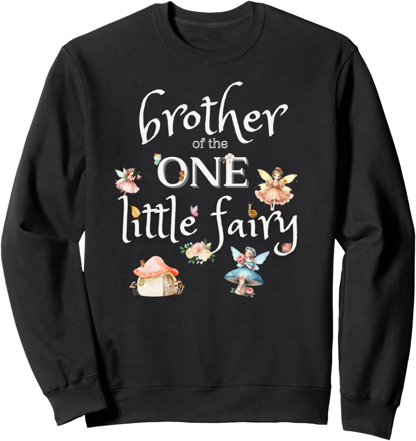 

Толстовка с цветочным принтом для первого дня рождения Братец одной маленькой феи Family Look 1 Year Old Fairy Elfs Decoration Gifts, черный