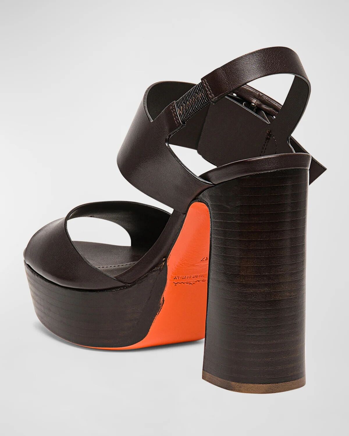Кожаные сандалии на платформе с пряжкой Bruxel Santoni, цвет Dark Brown — фото 3