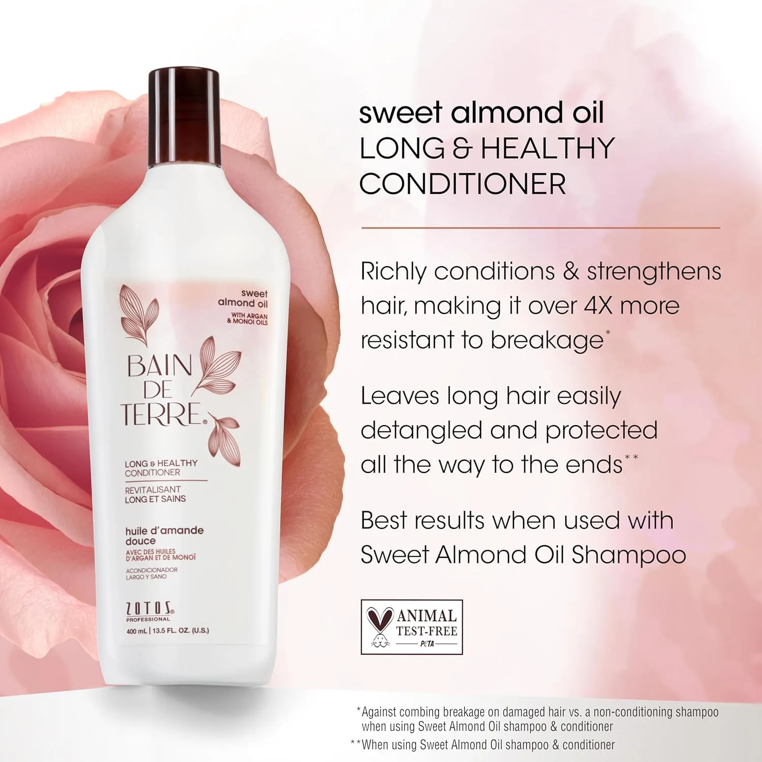 Кондиционер Bain de Terre Sweet Almond Oil, для длинных и здоровых волос, с маслами арганы и монои, без парабенов, веганский, 1000 мл — фото 3