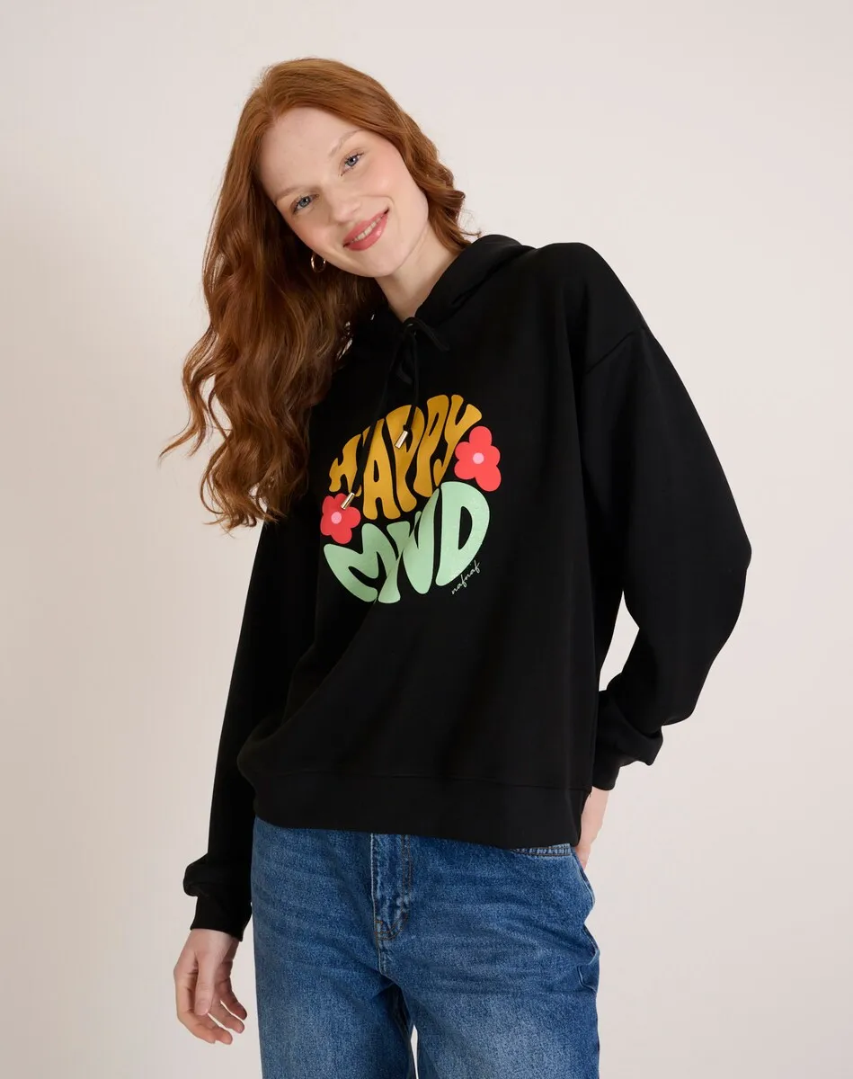 

Женская толстовка с капюшоном и надписью спереди Naf Naf, черный