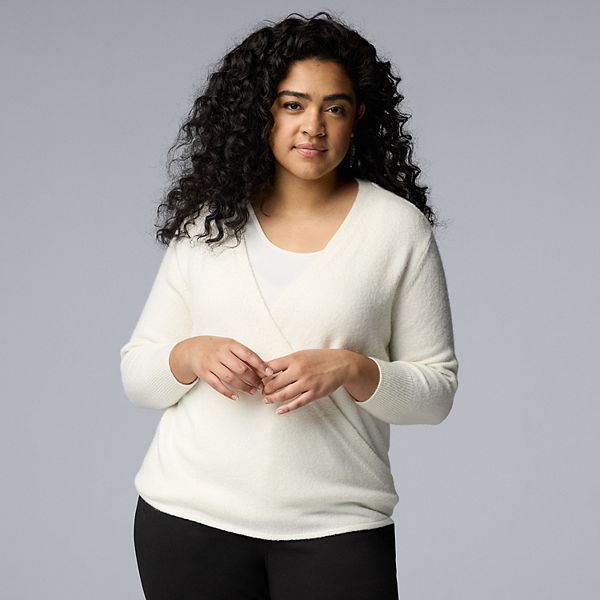 

Кардиган Plus size из кашемировой смеси с запахом на 4 стороны Simply Vera Vera Wang, Coconut Milk