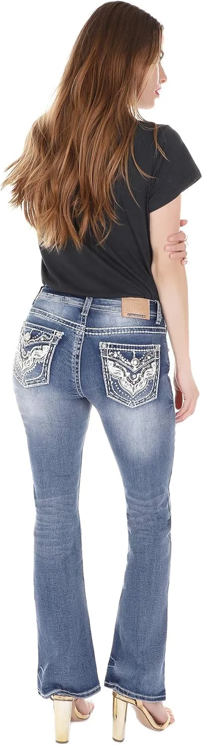 

Женские рваные джинсы Bootcut Mid Rise с эффектом винтаж и стразами на карманах S96-PB SEXY COUTURE