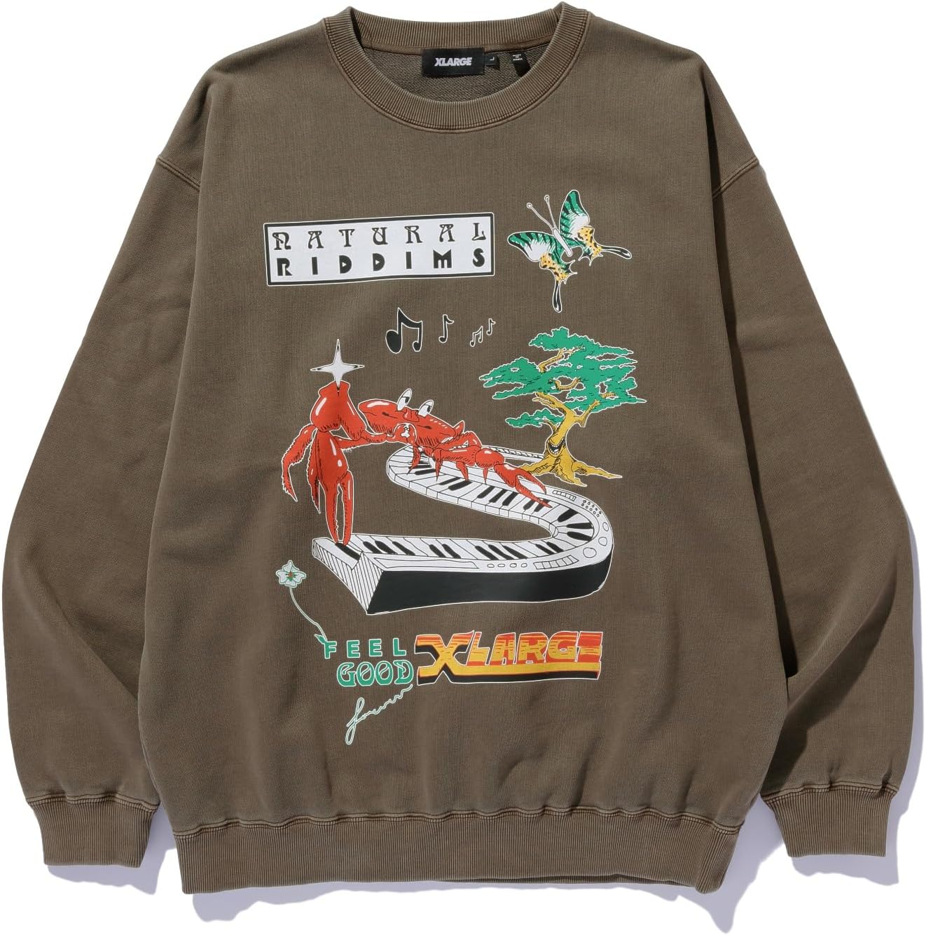 

Мужская толстовка XLARGE с круглым вырезом и натуральными ребристыми вставками, коричневый