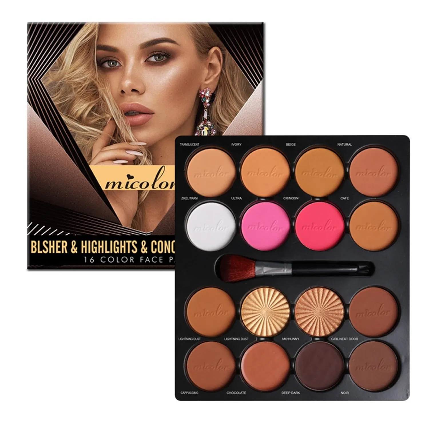 Палетка для лица «Complete Full Face Palette» от Joyeee с кистью Joyeee, 16 Colors All In One Makuep Palette
