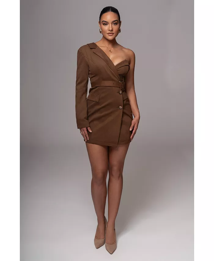 

Женское платье-блейзер из замши с одним плечом JLUXLABEL, коричневый/бежевый