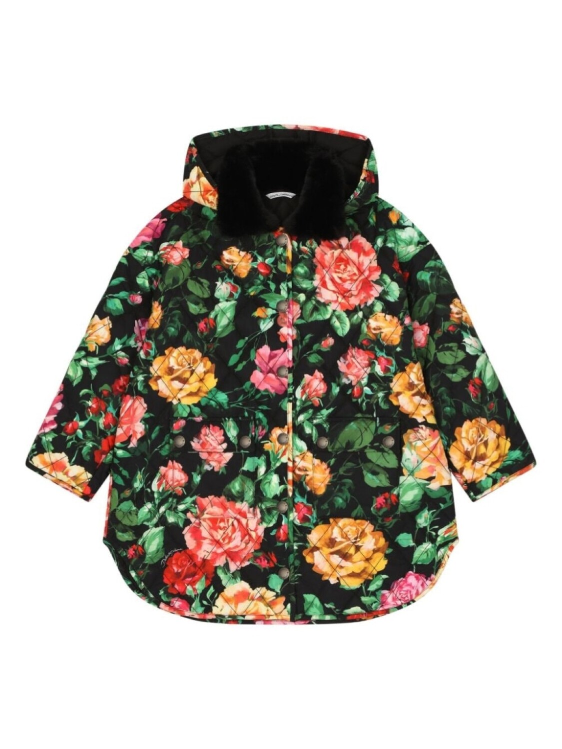 

Dolce & Gabbana Kids стеганый пуховик с цветочным принтом, черный
