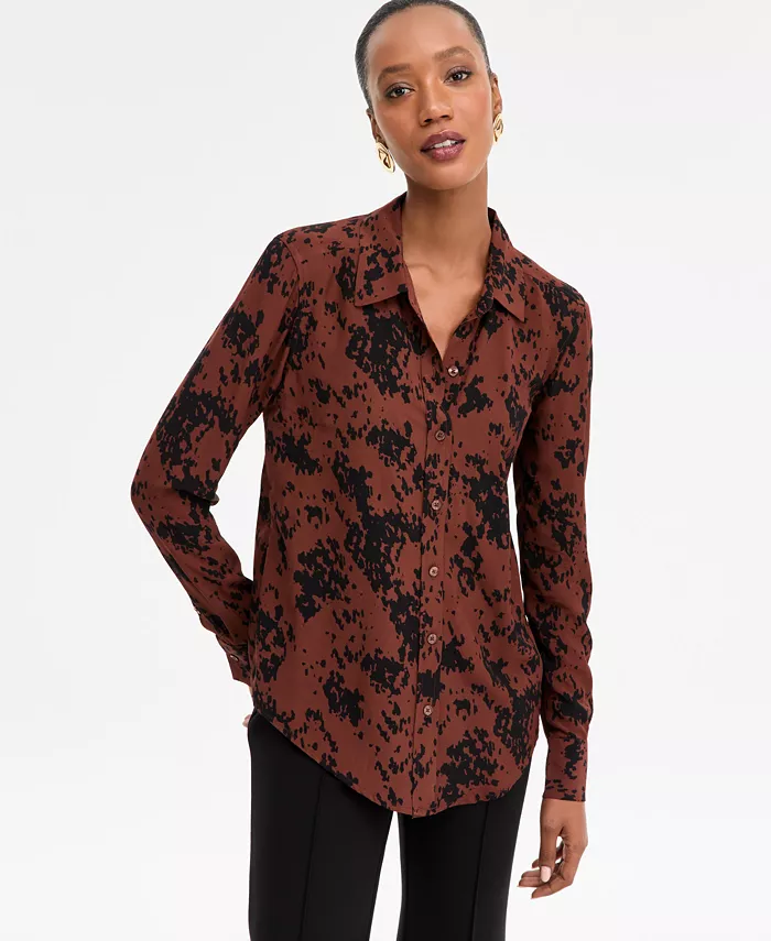 

Женская рубашка с принтом и пуговицами спереди I.N.C. International Concepts, коричневый