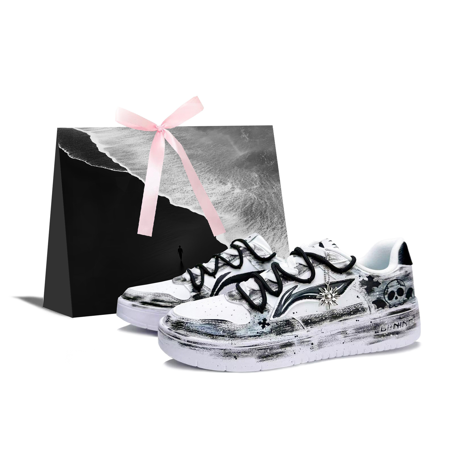 

Мужские скейтерские кроссовки Pontoon Boats низкие, устойчивые к истиранию, дышащие, LINING, черный/белый