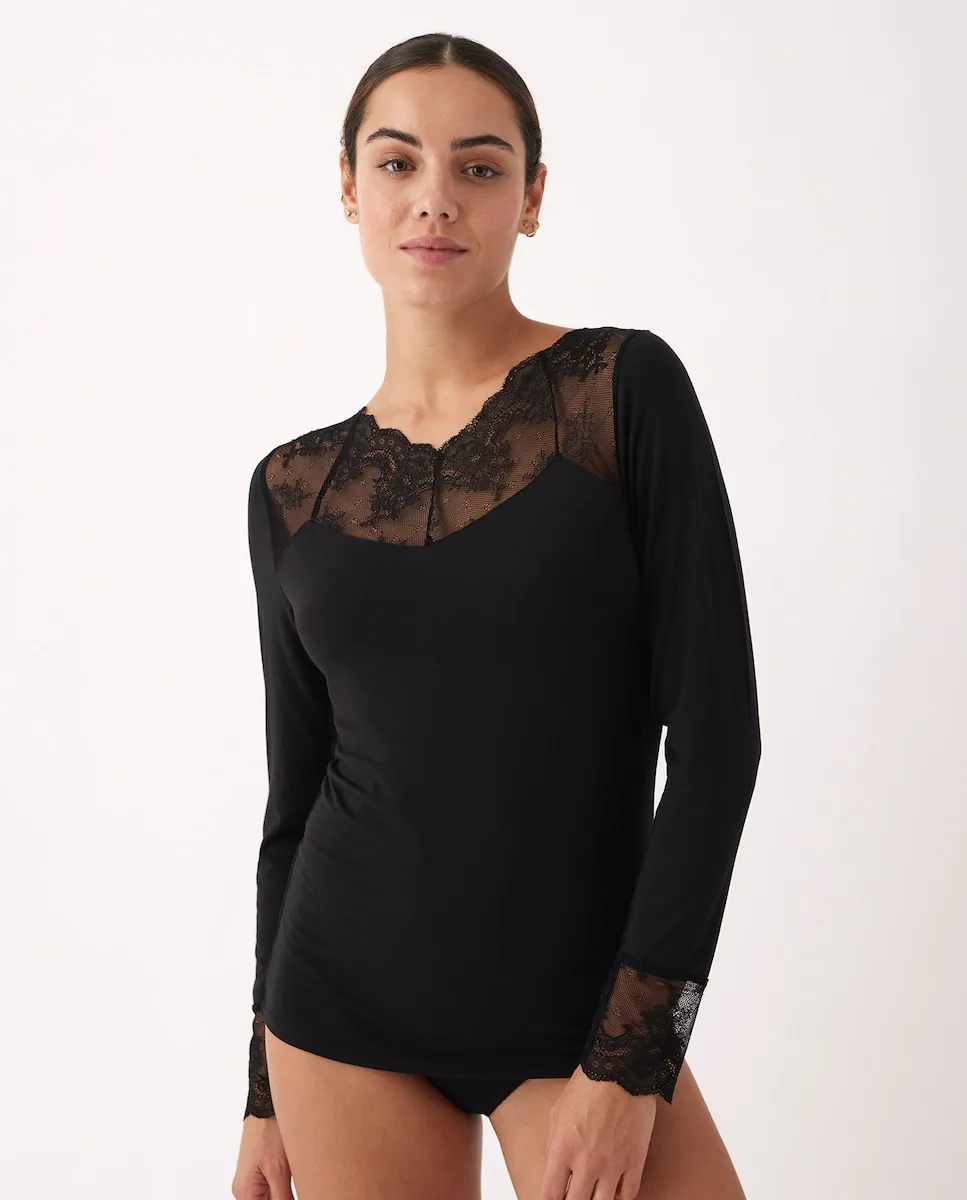 

Лонгслив из модала с кружевом Promise, черный