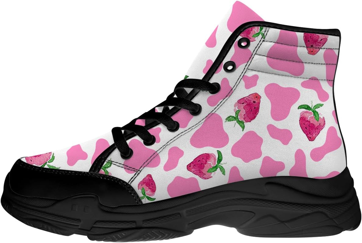 

Женские высокие кеды с узором коровы, милые кружевные кеды на платформе, подарок для нее Generic, розовый