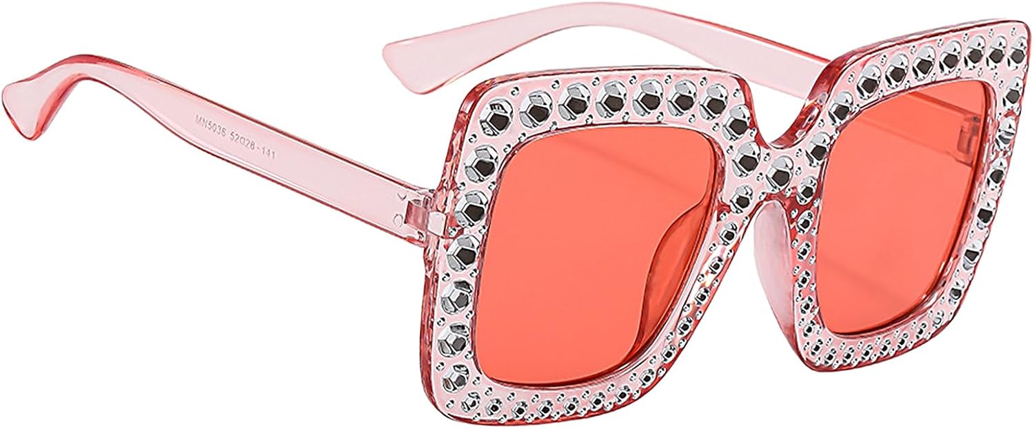 

Солнцезащитные очки со стразами, декоративные квадратные очки - большие солнцезащитные очки для женщин, модные солнцезащитные очки, крупная квадратная оправа Generic, Pink