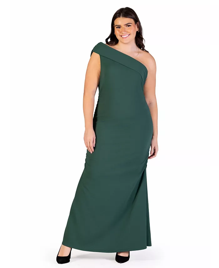 

Вечернее платье макси с запахом и драпировкой Plus Size с одним плечом Mermaid 24seven Comfort Apparel, зеленый