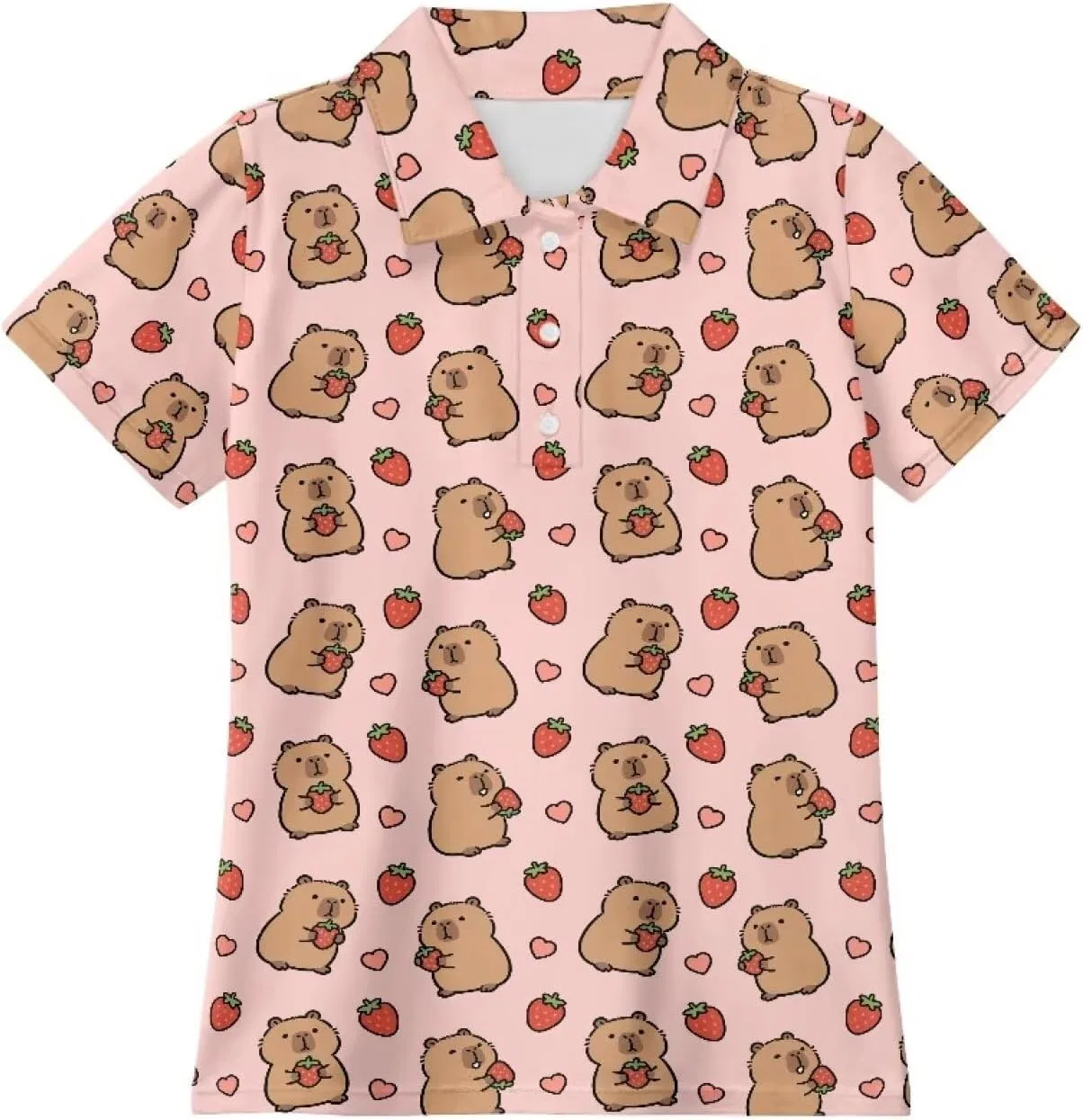 Детская поло с коротким рукавом, влагоотводящая, Cndexd, Capybara Strawberry-2 — фото 4