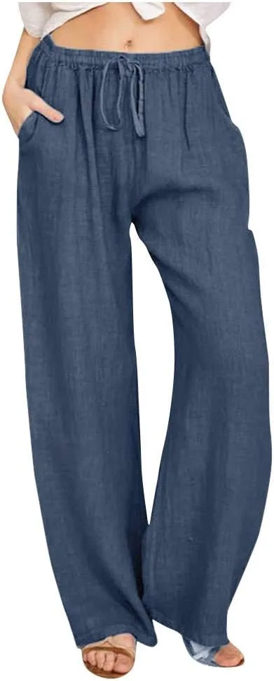 

Женские хлопковые льняные брюки RKSTN, летние широкие с высокой талией и карманами