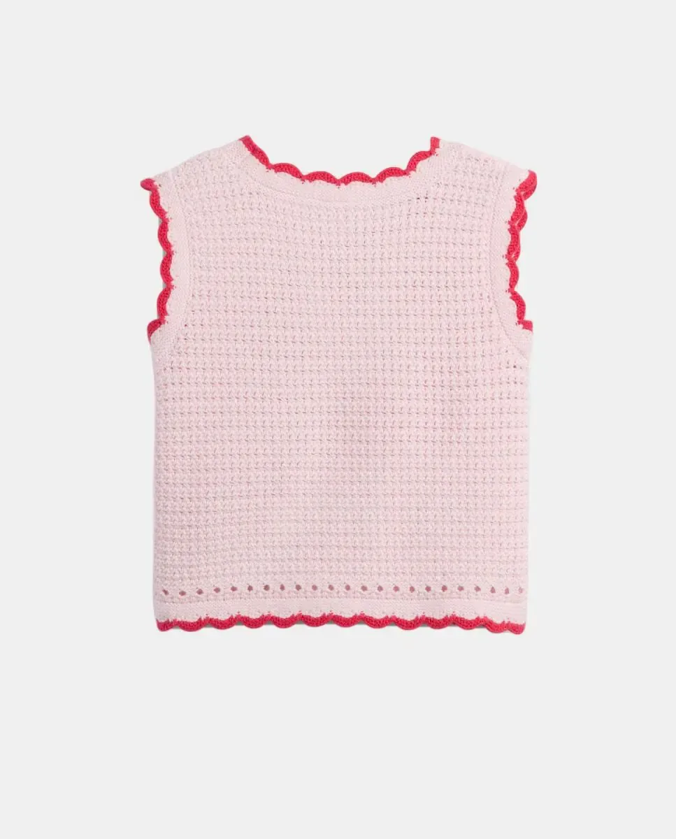 Вязаный крючком жилет фантазийный с клубничками для малыша Gap, розовый — фото 2