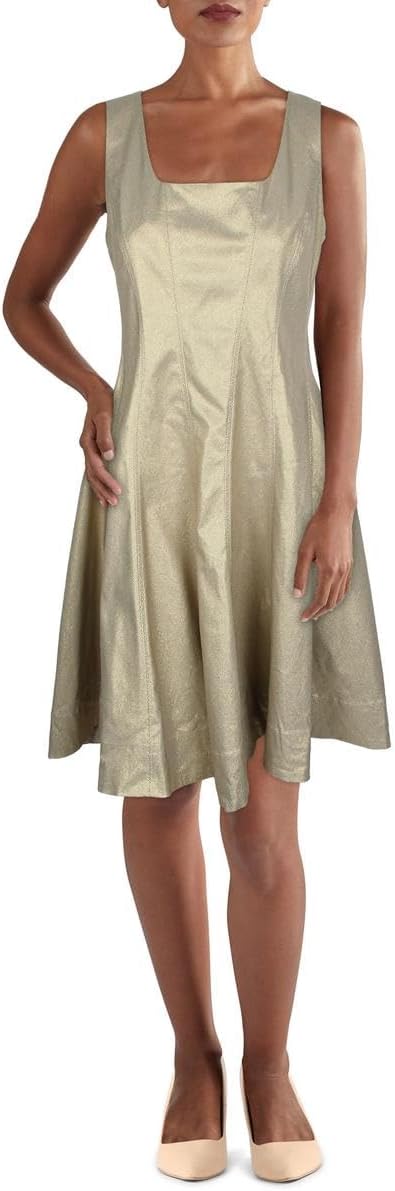 

Женское мини-платье Tommy Hilfiger без рукавов с квадратным вырезом и поясом, Gold