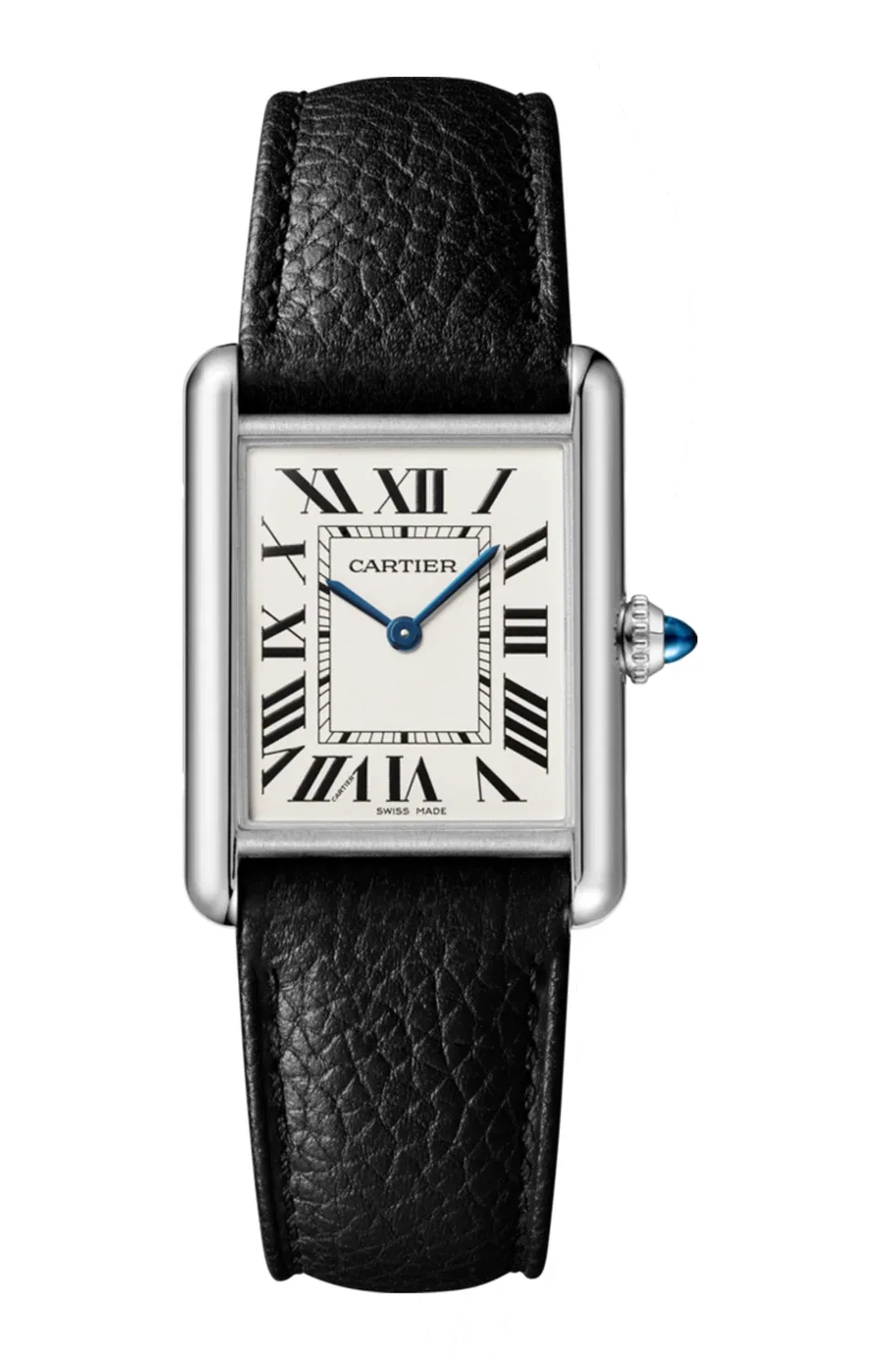 TANK MUST DE CARTIER МОДЕЛЬ GRANDE, КВАРЦЕВЫЙ МЕХАНИЗМ, СТАЛЬ, КОЖА - WSTA0041, синий