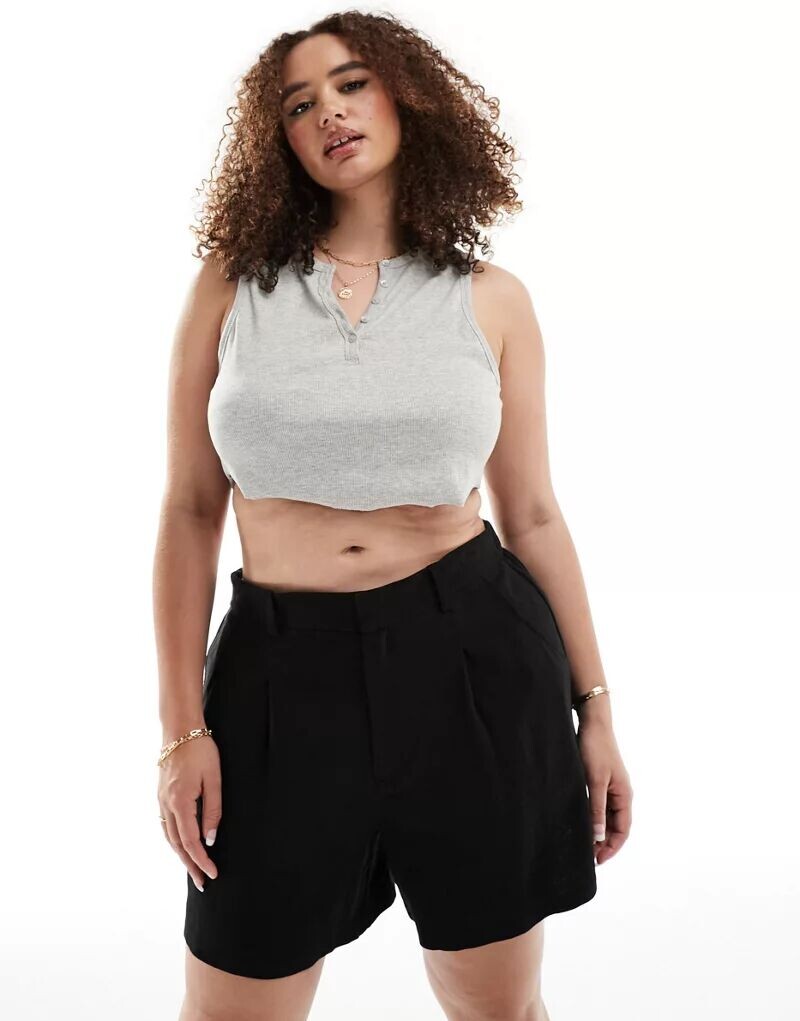 

Черные льняные шорты ASOS Curve Dad, Черный, Черные льняные шорты ASOS Curve Dad