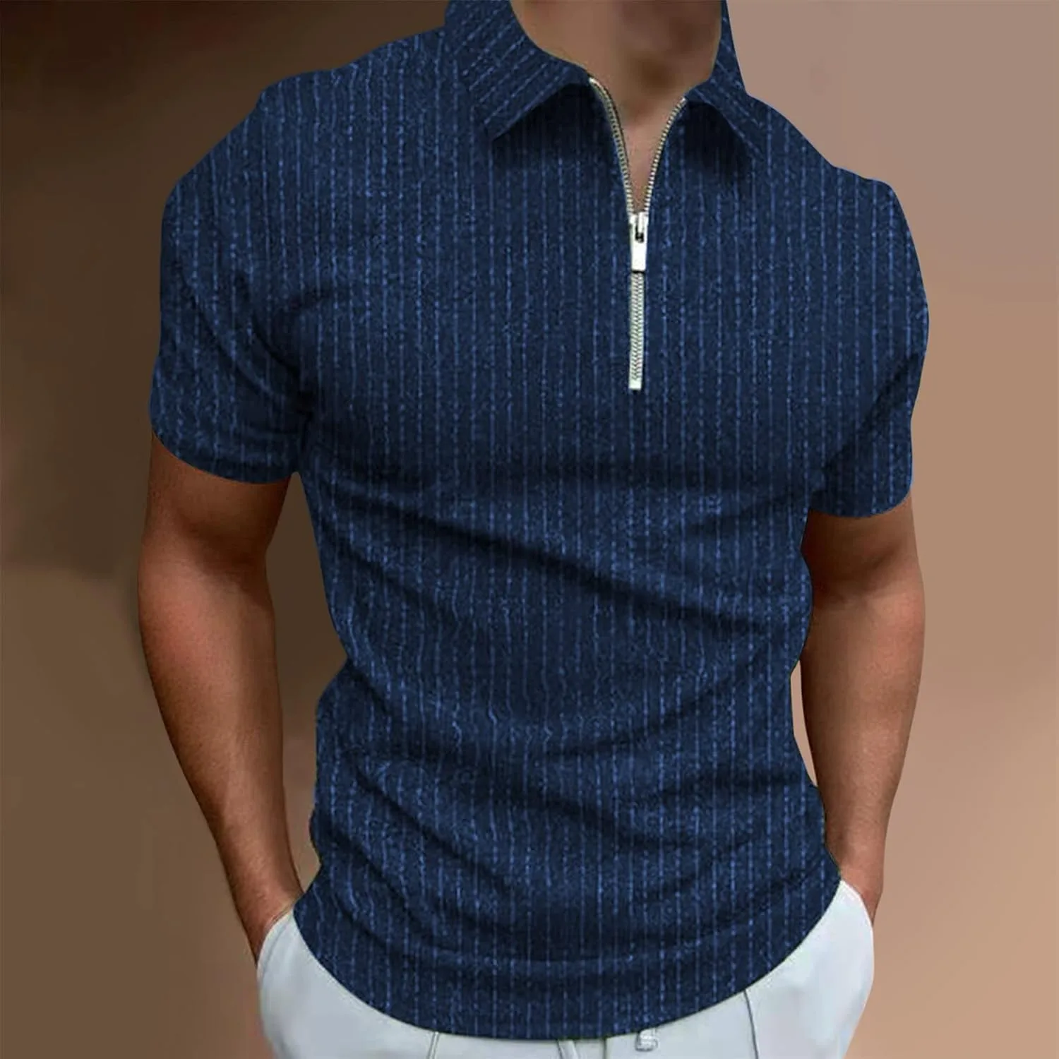 Мужская футболка Henley с молнией, Slim Fit, короткий рукав — фото 2