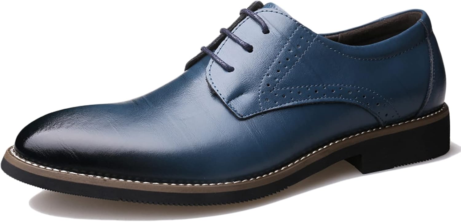 

Мужские классические кожаные туфли WKNBEU на шнуровке Derby, формальная обувь Oxford, броги для мужчин, синие - US9.5/UK8.5/EU42