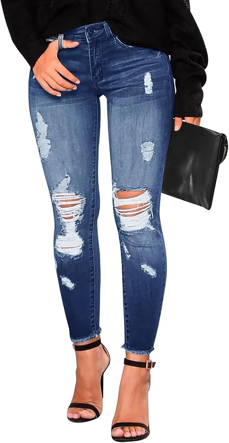 

Midelxp рваные джинсы женские Stretchy Skinny Low Rise