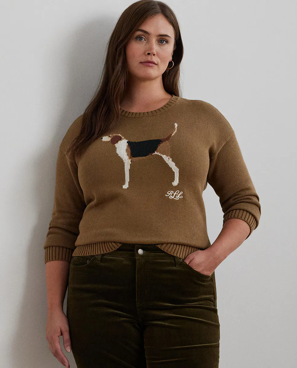 

Женский хлопковый свитер с собачкой Lauren Ralph Lauren Woman, коричневый