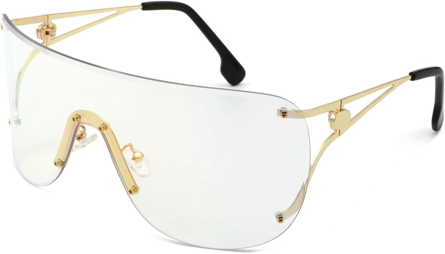 

Женские солнцезащитные очки большого размера без оправы с металлическим каркасом, интегрированной защитой от ветра, модный дизайн в стиле Y2k, роскошные очки-пилот, защита от ультрафиолета UV400 mincl, Orange Clear