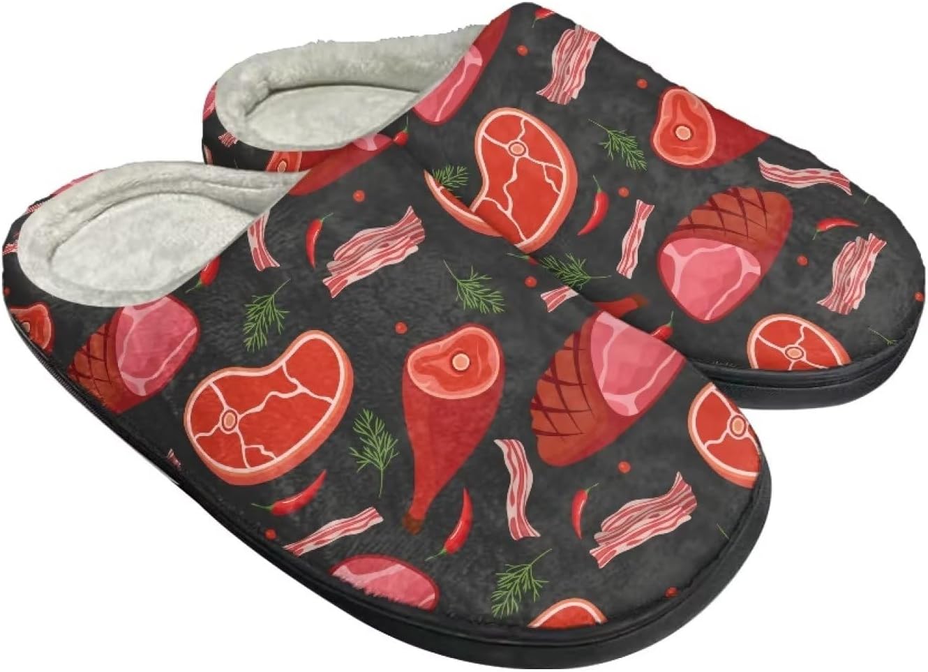 

Унисекс тапочки Howilath из фланели, модные домашние тапочки с теплым и дышащим флисом, размеры-2XL, Bacon & Steak & Drumstick