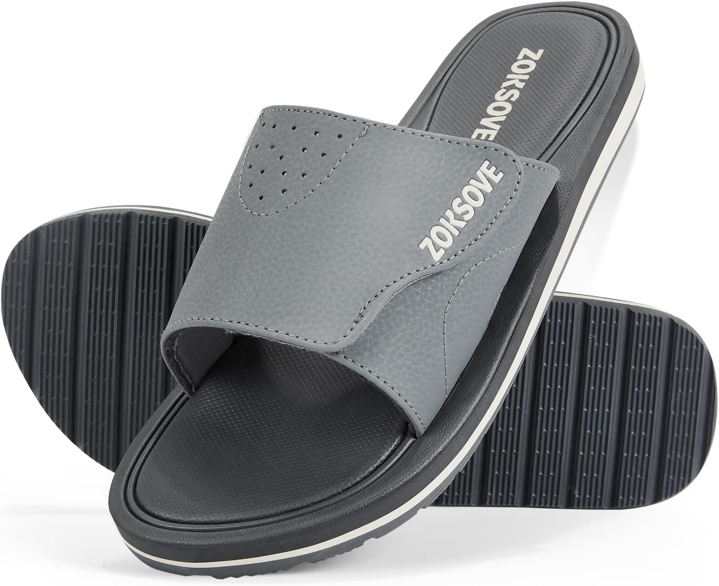 

Шлепанцы для мужчин - Регулируемые шлепанцы без шнурков - Пляжные сандалии с открытым носком и наполнителем из пены с эффектом памяти - Удобная летняя обувь для дома и улицы - Черные 7 Zoksove