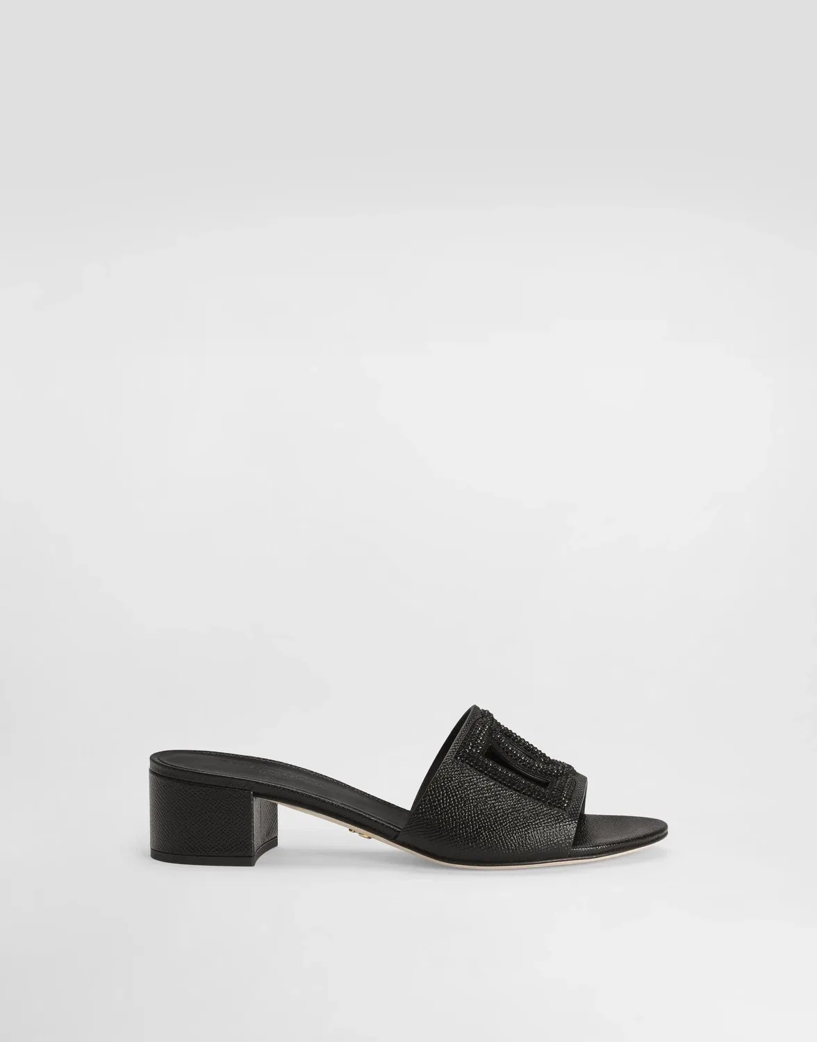 Мюли из телячьей кожи Dauphine, замши и украшенные стразами DOLCE & GABBANA, черный
