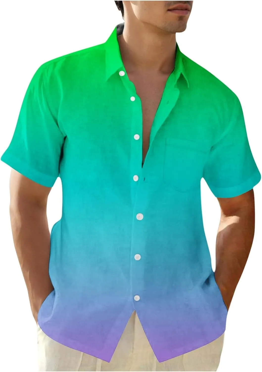 

Muscularfit рубашка на пуговицах для мужчин 2025 модная короткий рукав градиент цвет loose fit пляжная летняя майка