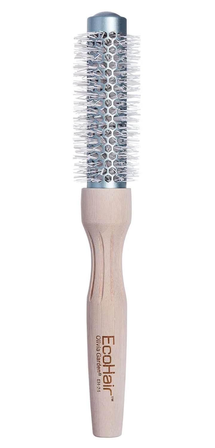 Круглая термощетка для волос Olivia Garden EcoHair из бамбукового волокна (не электрическая) с керамическим покрытием для нормальных и густых волос. 2,5 см, Cream White, Silver, White