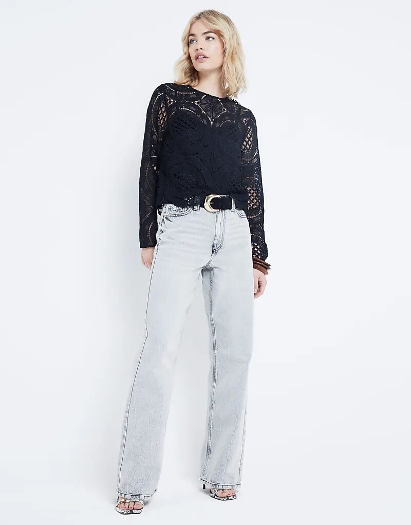 

Кружевной топ с длинными рукавами черного цвета River Island