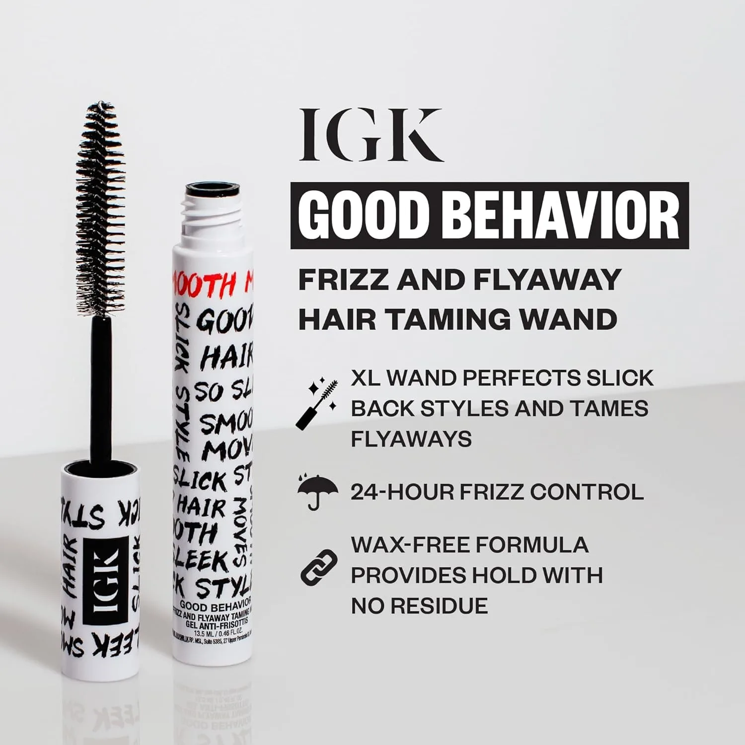 IGK Good Behavior Frizz & Flyaway Taming Wand (набор из 2 шт) - мгновенно разглаживает непослушные волоски, укладывает прически и оформляет края, 24-часовой контроль над пушистостью, Vegan + Cruelty Free 26.08 г (2 шт.) — фото 2