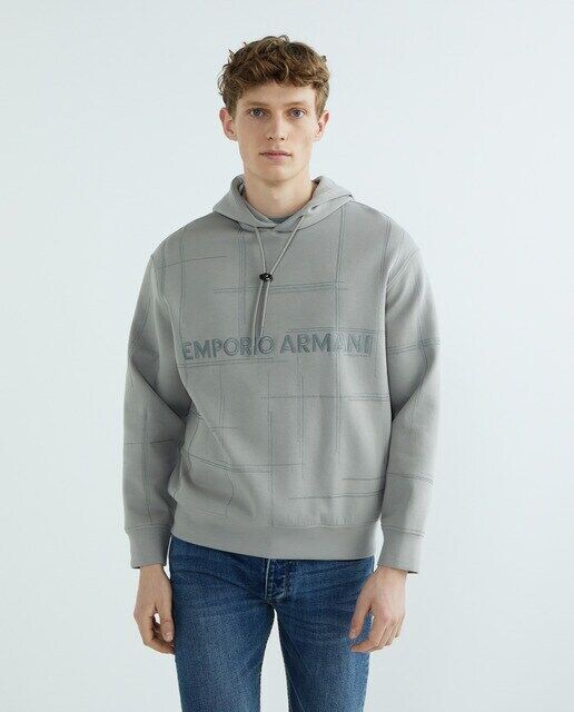 

Мужская толстовка комфортного кроя с логотипом и вышивкой Emporio Armani, серый