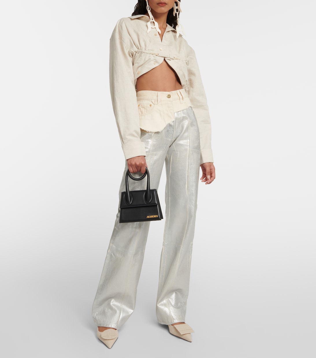 Рубашка La Chemise Machou из хлопка и льна Jacquemus, Light Beige — фото 2