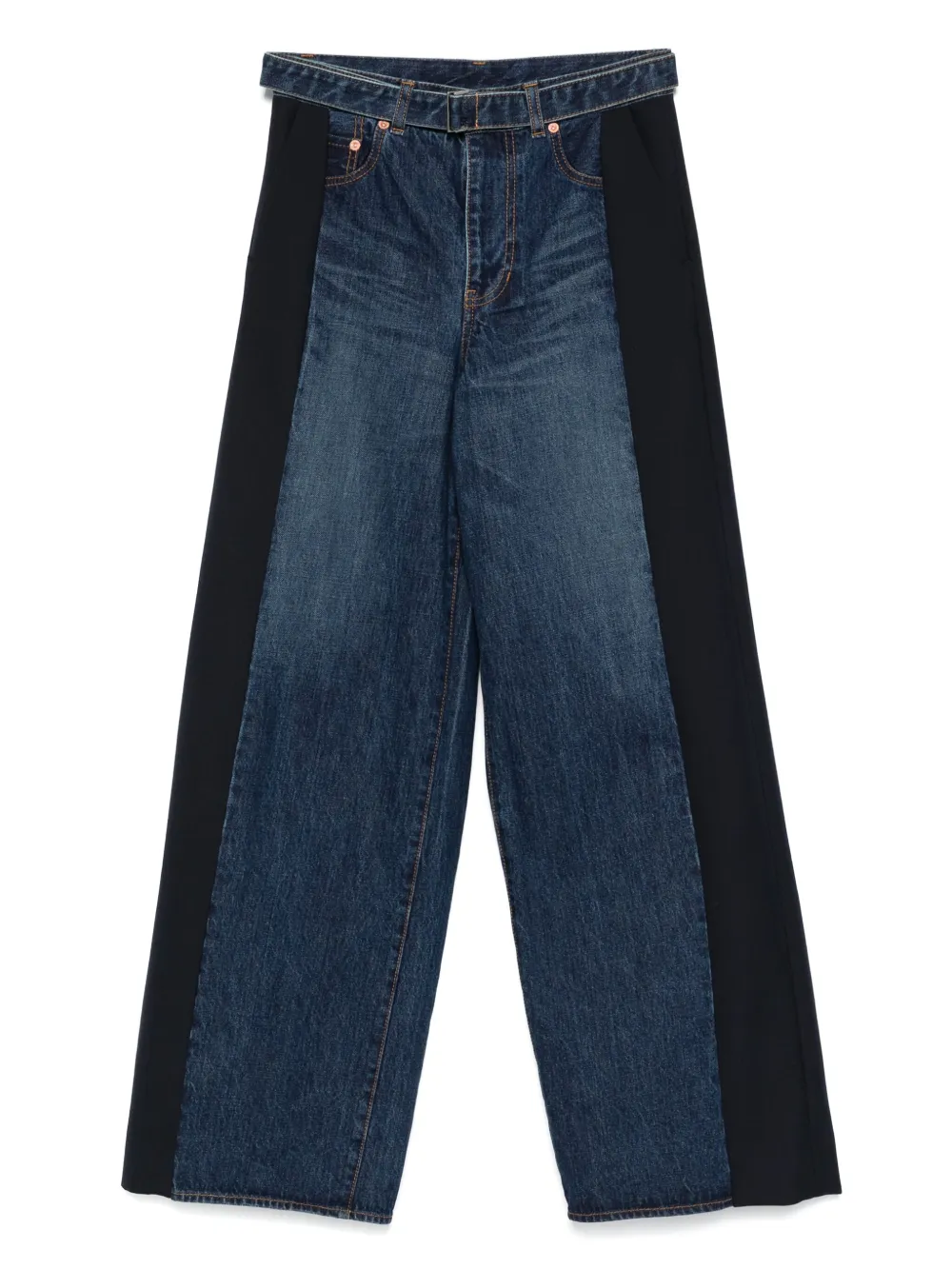 

Широкие джинсы с контрастной вставкой Sacai, синий