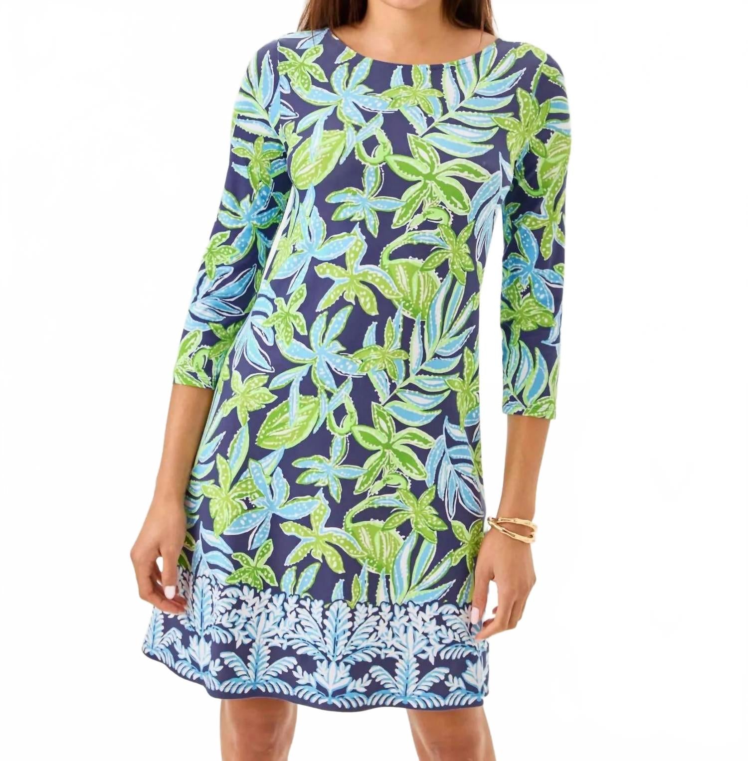 

Lilly Pulitzer Платье Ophelia с рукавами 3/4, цвет Sapphire Pool Tropical Tango Engineered
