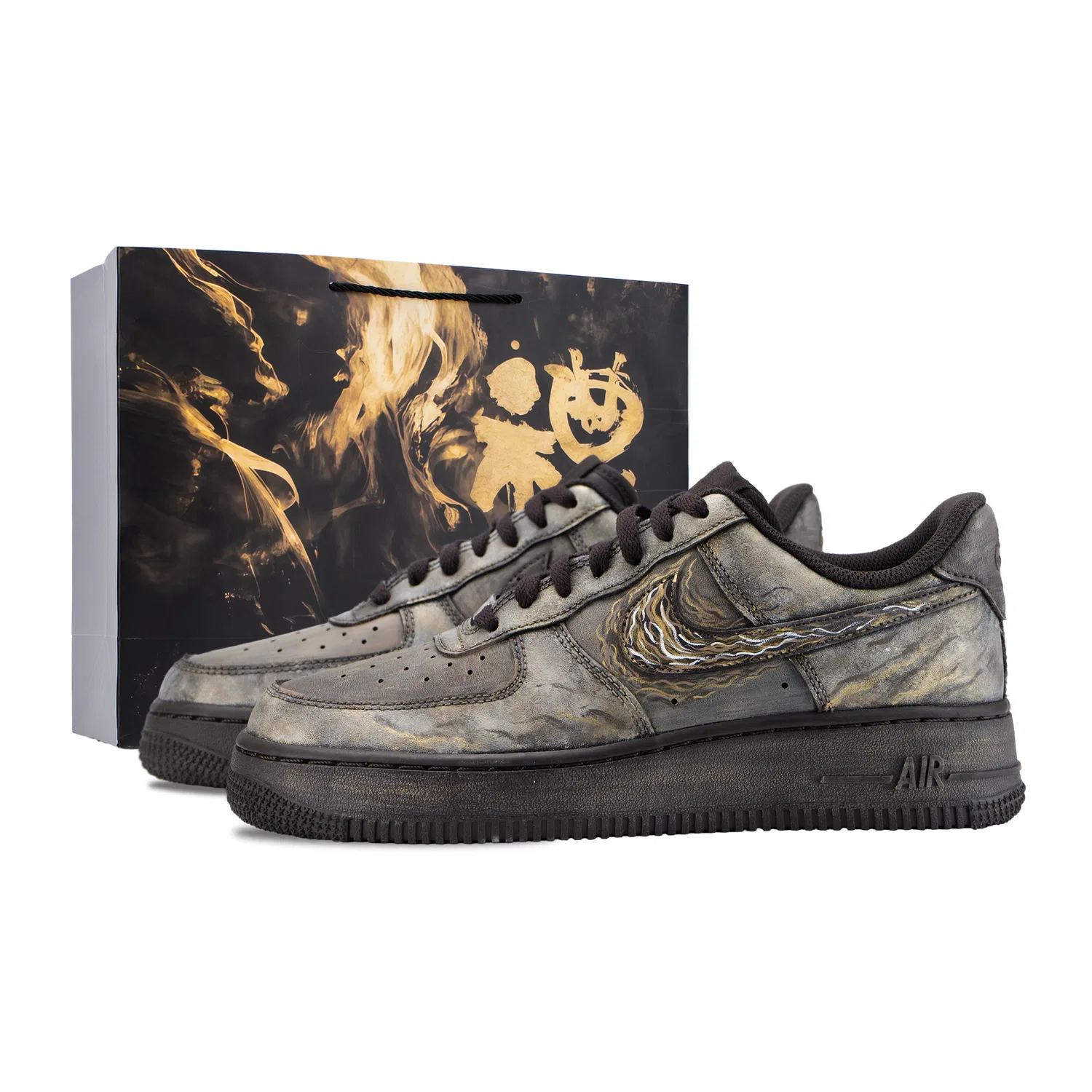 Кроссовки скейтбординг Nike Air Force 1 Low коричневые золотые