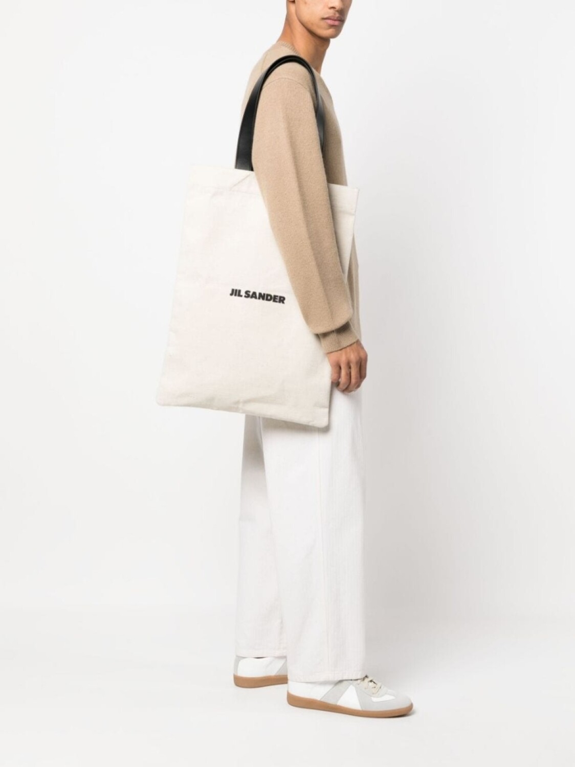 Jil Sander льняная сумка-тоут с логотипом, нейтральный цвет — фото 2