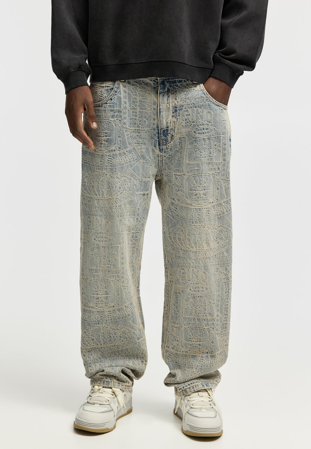 

Мешковатые джинсы JACQUARD PULL&BEAR, синий деним