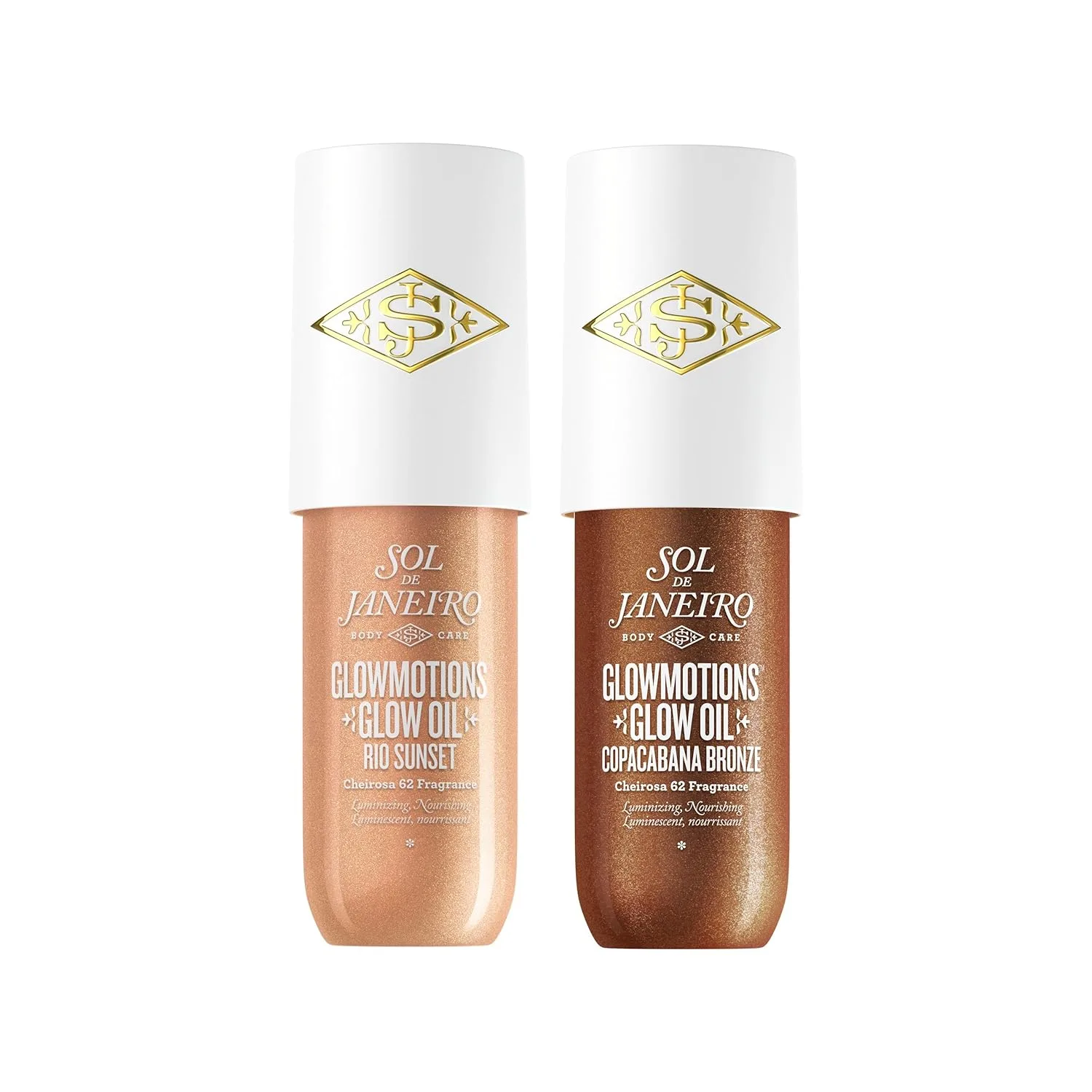 Набор из двух мерцающих масел для тела SOL DE JANEIRO Glowmotions Glow Body Oil Travel Size Duo | Copacabana Bronze & Rio Sunset | Набор из 2 флаконов по 70 мл (2,5 жидких унции).