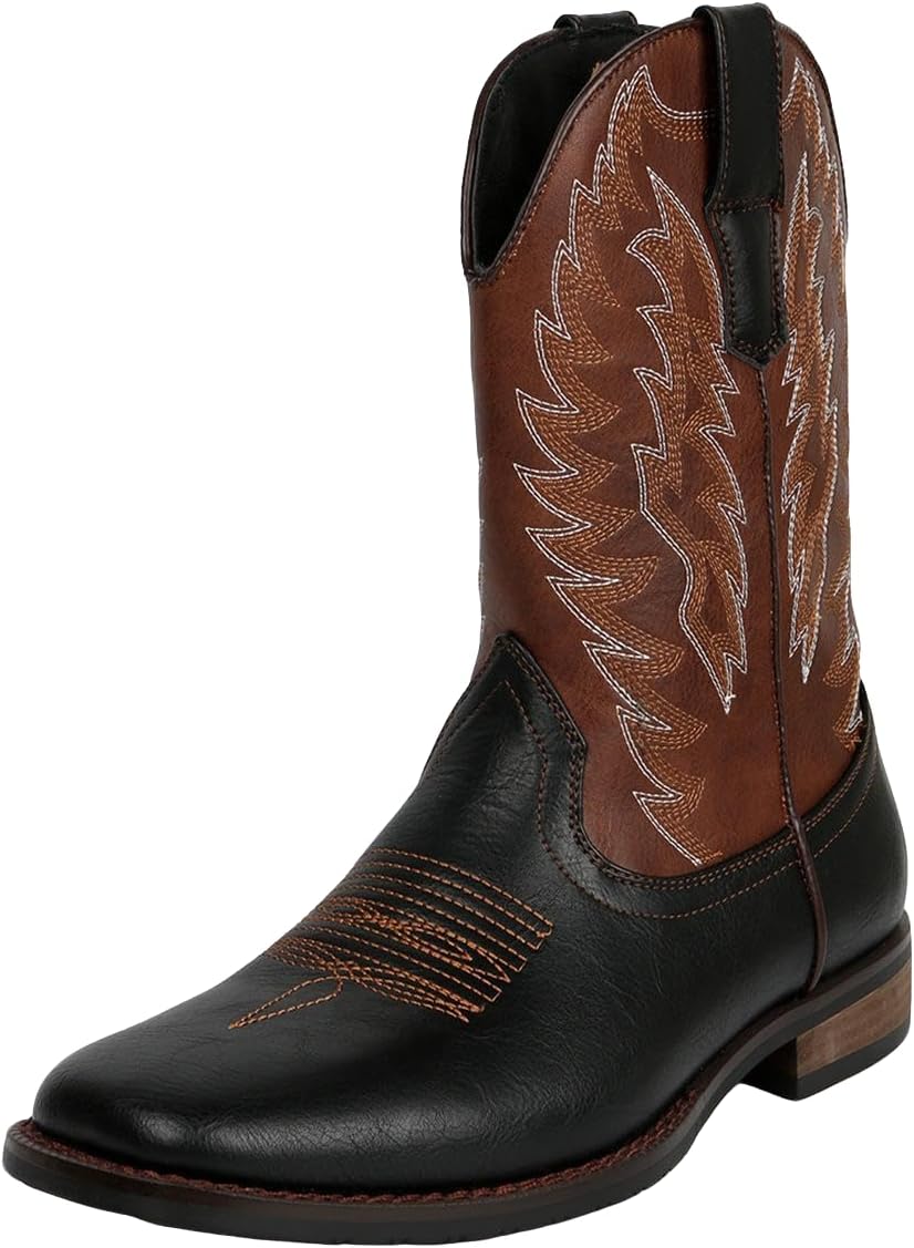 

Мужские вестерн-ботинки Santimon с квадратным носком, двухцветные, для запряжки и верховой езды, черный